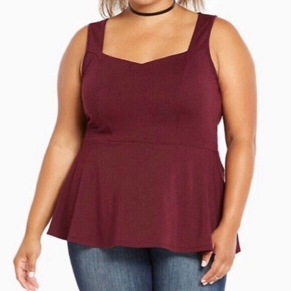 Torrid Ponte Knit Peplum Sleeveless Keyhole Back Plum Stretch Plus Size 1 1X - Picture 5 of 7